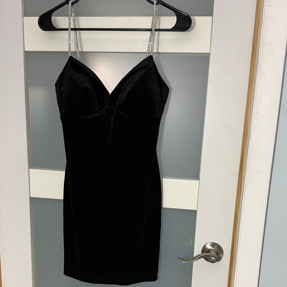 Windsor Black Velvet Mini Dress with Silver Straps